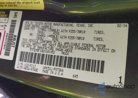 2016 Toyota Tundra Sr5 4.6L V8 из США, поврежденный, VIN 5TFEM5F10GX101452